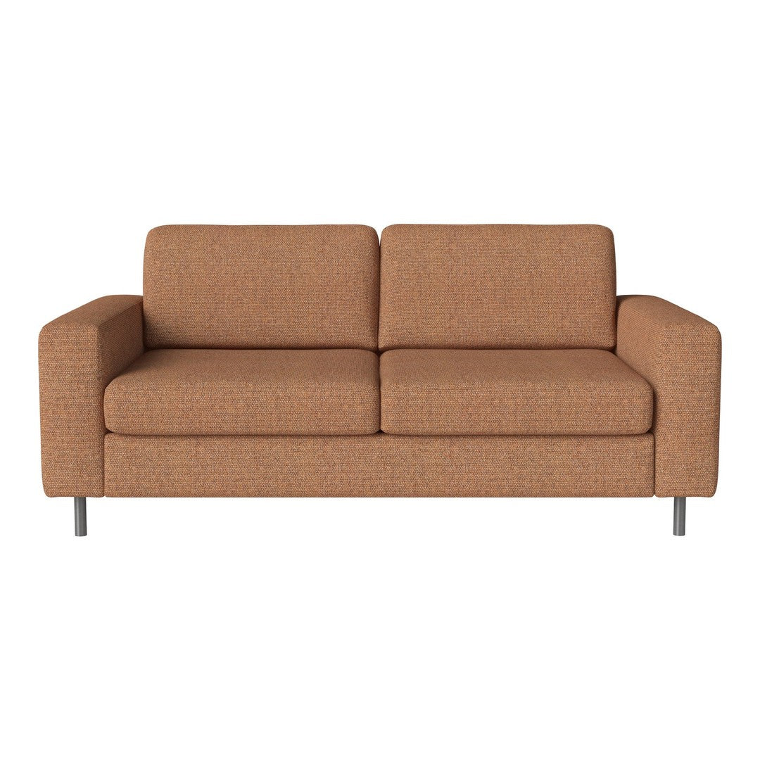 Brown textured fabric sofa with clean lines and silver metal legs, perfect for modern interiors.