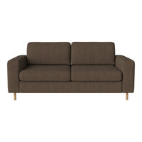 Brown fabric sofa with a textured pattern and wooden legs, perfect for modern living spaces.