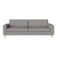 Light gray fabric sofa with a minimalist design and clean lines, featuring wooden legs for a modern touch.