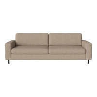Beige fabric sofa with minimalist design, featuring smooth lines and a subtle texture. Ideal for modern decor.