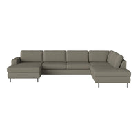"Modern sectional sofa in muted olive green with sleek lines and minimalist design."