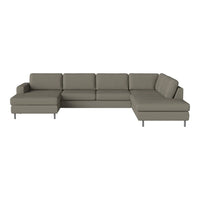 Gray sectional sofa with clean lines and a minimalist design, featuring a smooth fabric texture and metal legs.
