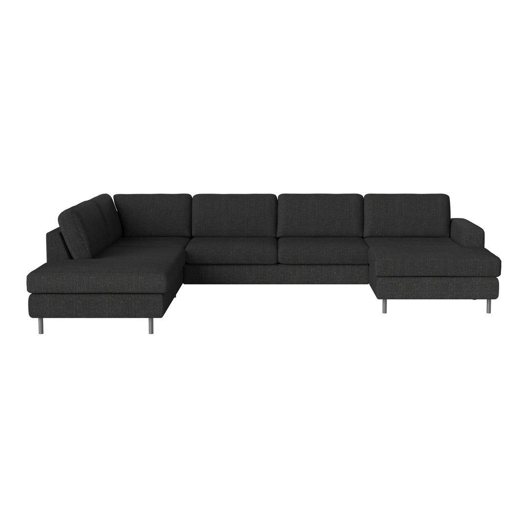 Modern black sectional sofa with plush cushions and sleek, minimalist design. Perfect for contemporary decor.
