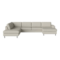 Light beige sectional sofa with clean lines and no patterns, featuring modern metal legs. Perfect for minimalist decor.