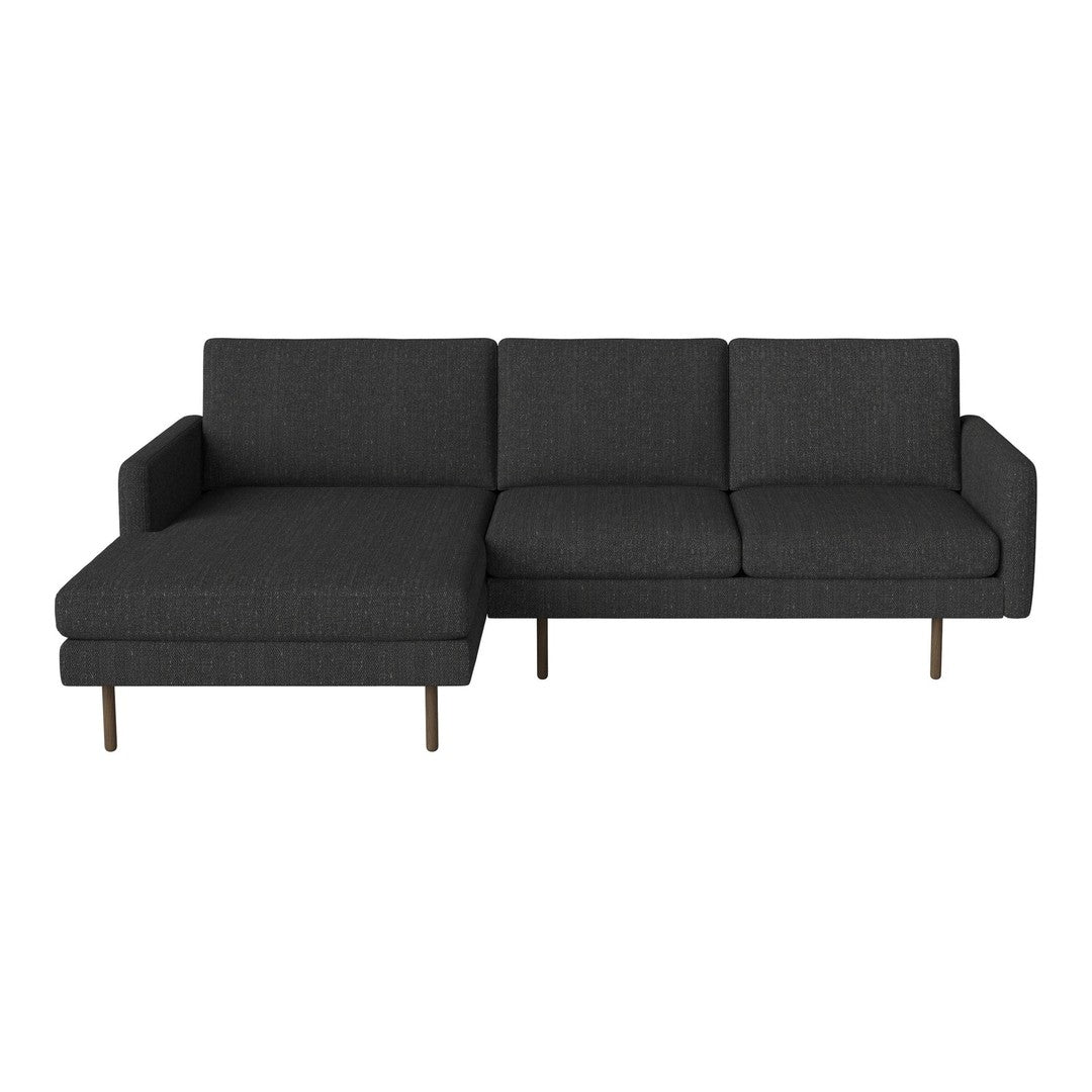 Modern dark gray sectional sofa with clean lines and textured fabric. Perfect for contemporary living spaces.