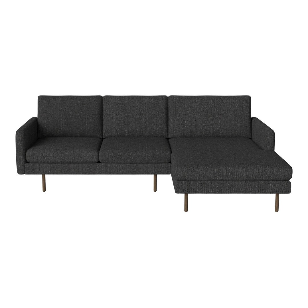 Stylish dark gray fabric sectional sofa with clean lines and minimalistic design, perfect for modern interiors.