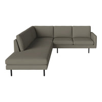 Modern gray sectional sofa with sleek lines and a minimalist design. Perfect for contemporary living spaces.