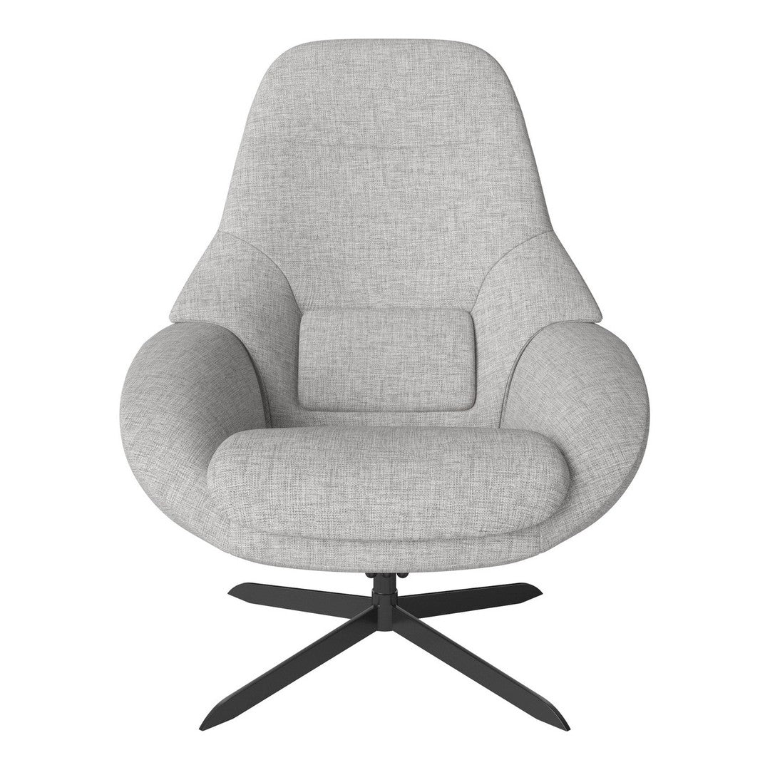 Light gray upholstered chair with a smooth, minimalist design and a black metal base. Perfect for modern interiors.