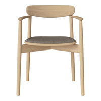 Light wood armchair with a gray upholstered seat, featuring a minimalist design and smooth, natural finish.