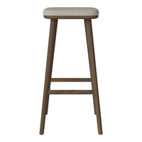 Light beige upholstered seat with a dark wood frame, featuring a simple and modern design.