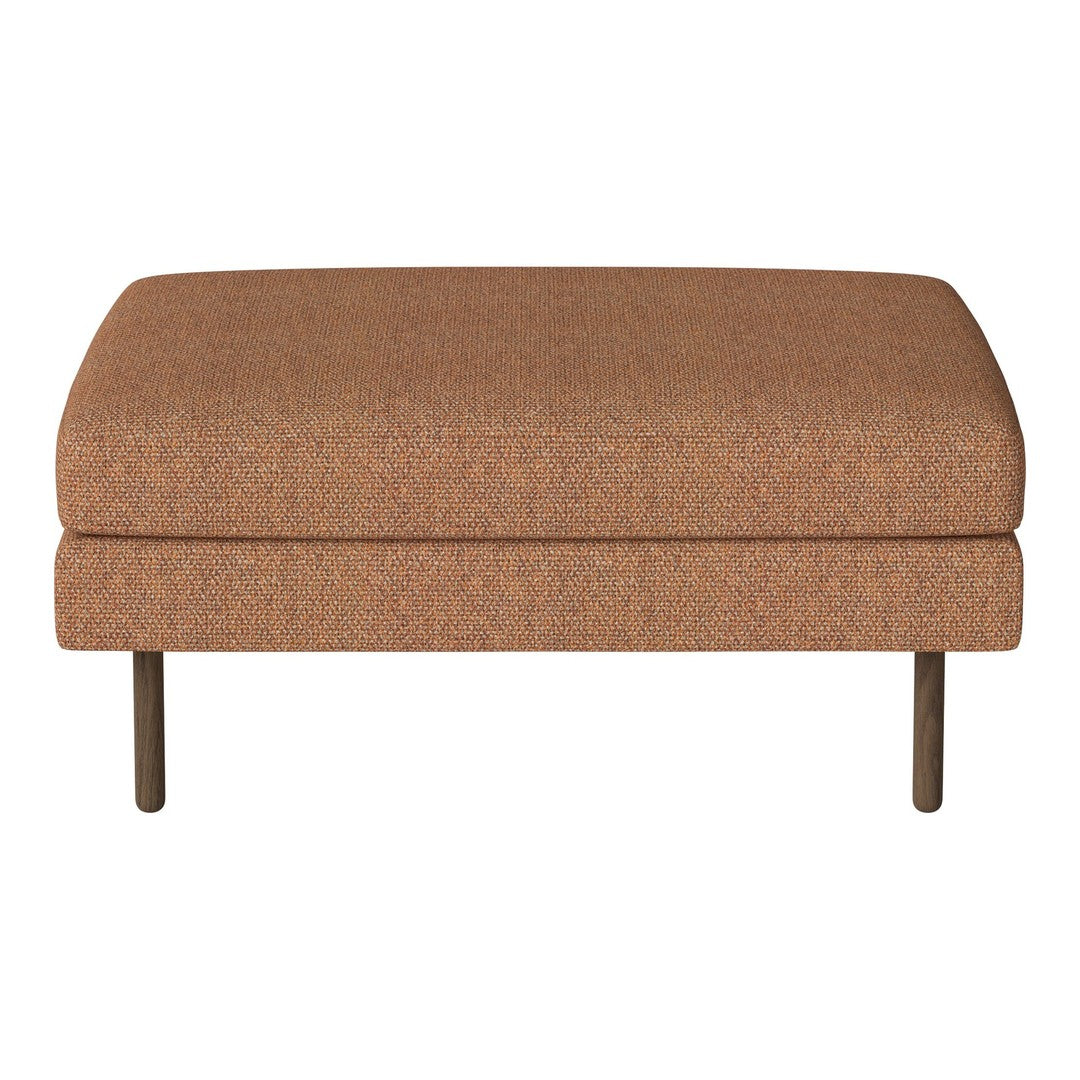 Brown upholstered ottoman with a textured pattern, featuring sleek metal legs for modern style.