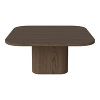 Modern square coffee table in rich dark wood finish with smooth surface and rounded edges. Perfect for contemporary decor.