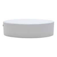 White round coffee table with a smooth, minimalist design and a sleek surface, perfect for modern decor.