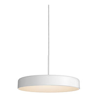 Modern round pendant light in sleek white finish with a subtle matte texture. Ideal for contemporary decor.