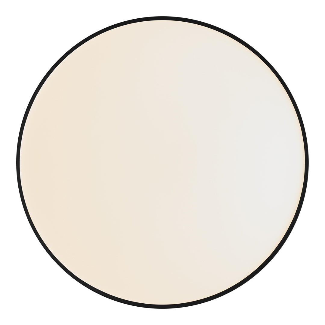 Round mirror with a frosted cream center and black rim, offering a sleek and modern aesthetic.