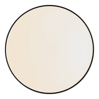 Round mirror with a frosted cream center and black rim, offering a sleek and modern aesthetic.