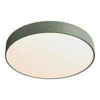 Modern round ceiling light with a sleek gray finish and a smooth white glass surface. Ideal for stylish interiors.