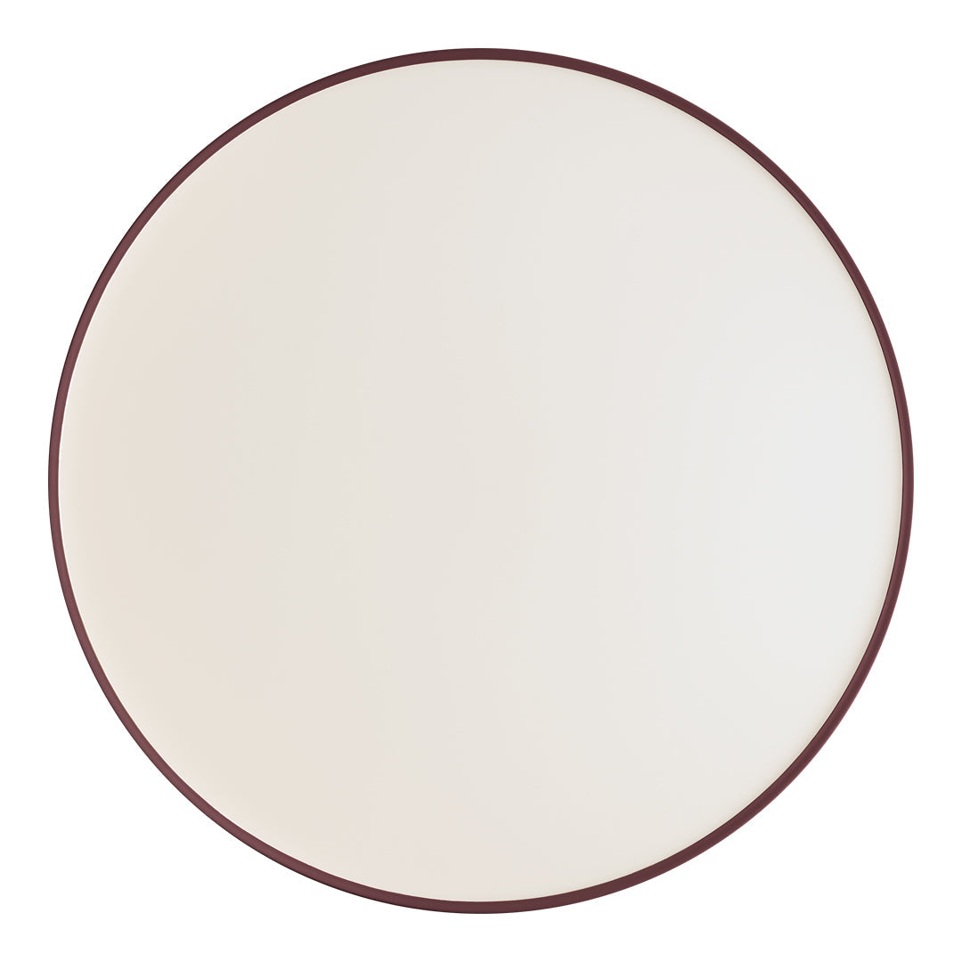 Round plate featuring a smooth ivory center and a rich burgundy rim, ideal for elegant dining decor.