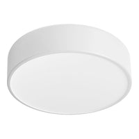 Round white ceiling light fixture with a sleek, minimalistic design and smooth surface finish. Ideal for modern spaces.
