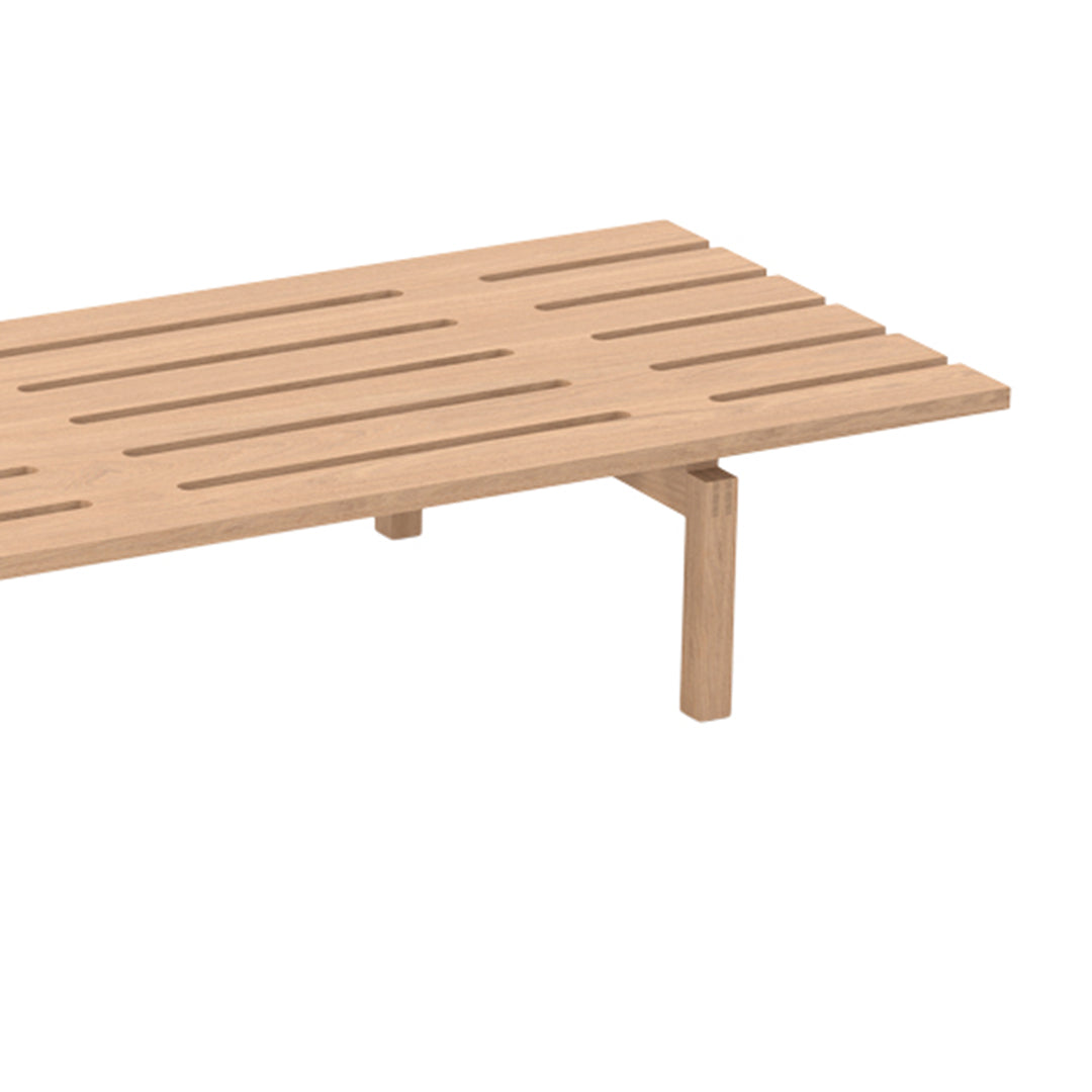 Light natural wood shelf with slatted design and clean lines, featuring a warm beige finish. Perfect for minimalistic decor.