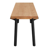 Light oak wood tabletop with natural grain pattern, supported by sleek black legs for a modern, minimalist look.