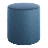 Blue felt ottoman with a solid, smooth finish and rounded shape, adding a modern touch to any decor.