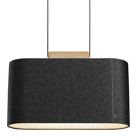 Modern black pendant lamp with a textured shade and warm wood accent. Ideal for contemporary spaces.