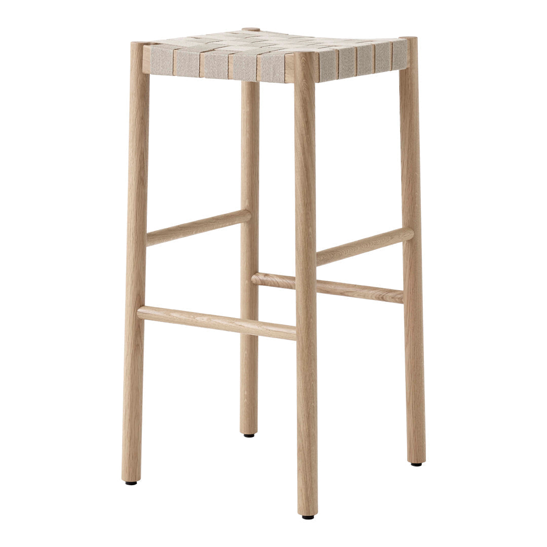 Light wood bar stool with a striped seat pattern, showcasing natural tones and a minimalist design.