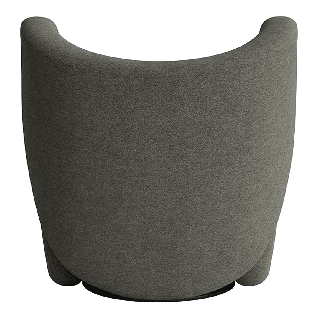 Curved gray chair with a smooth fabric texture and minimalist design, perfect for modern interiors.
