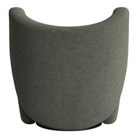 Curved gray chair with a smooth fabric texture and minimalist design, perfect for modern interiors.
