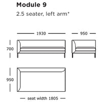 Diagram of a 2.5-seater sofa in neutral tones, featuring clean lines and minimalistic design.