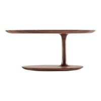 Modern walnut coffee table with a smooth, rich brown finish and sleek, circular design. Perfect for contemporary decor.
