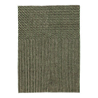 Textured area rug featuring green and beige zigzag and striped patterns for modern decor.