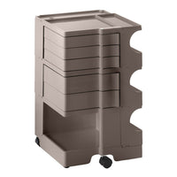 Stackable storage cart in muted taupe color with smooth surfaces and minimalist design. Perfect for organizing spaces.