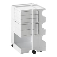 White multi-drawer organizer with smooth surfaces and a sleek, minimalist design, featuring a subtle pattern.