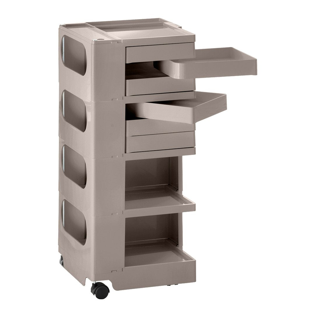 Stylish beige storage cart with five drawers and a smooth, sleek design. Perfect for organizing any space.