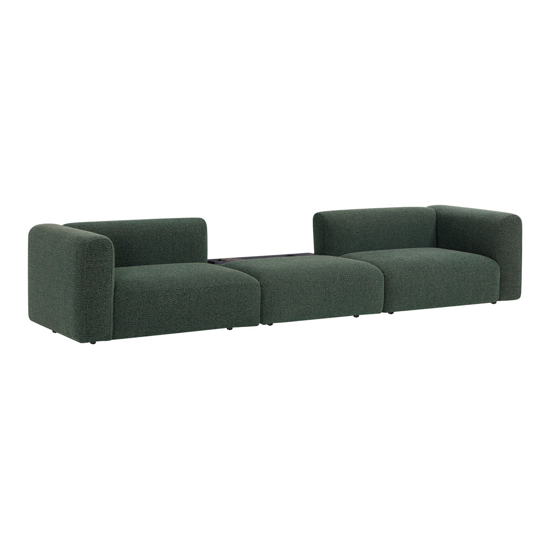 Modern green modular sofa with a textured fabric and minimalist design. Ideal for contemporary living spaces.