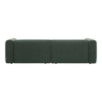 "Stylish green fabric sofa with a modern, minimalist design and a smooth, solid texture."