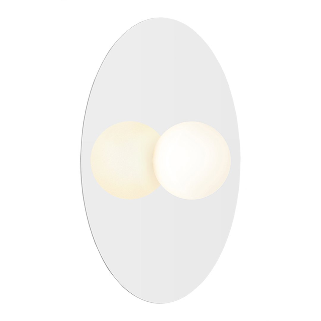 Modern oval mirror featuring soft white circular lights on a sleek, minimalist design. Ideal for contemporary decor.