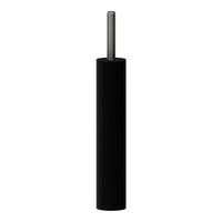 Black cylindrical object with a sleek surface and a silver screw top, ideal for minimalistic designs.