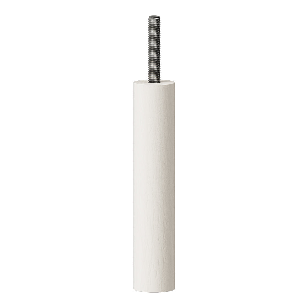 White cylindrical post with a metallic threaded top, featuring a smooth matte finish. Perfect for modern decor.