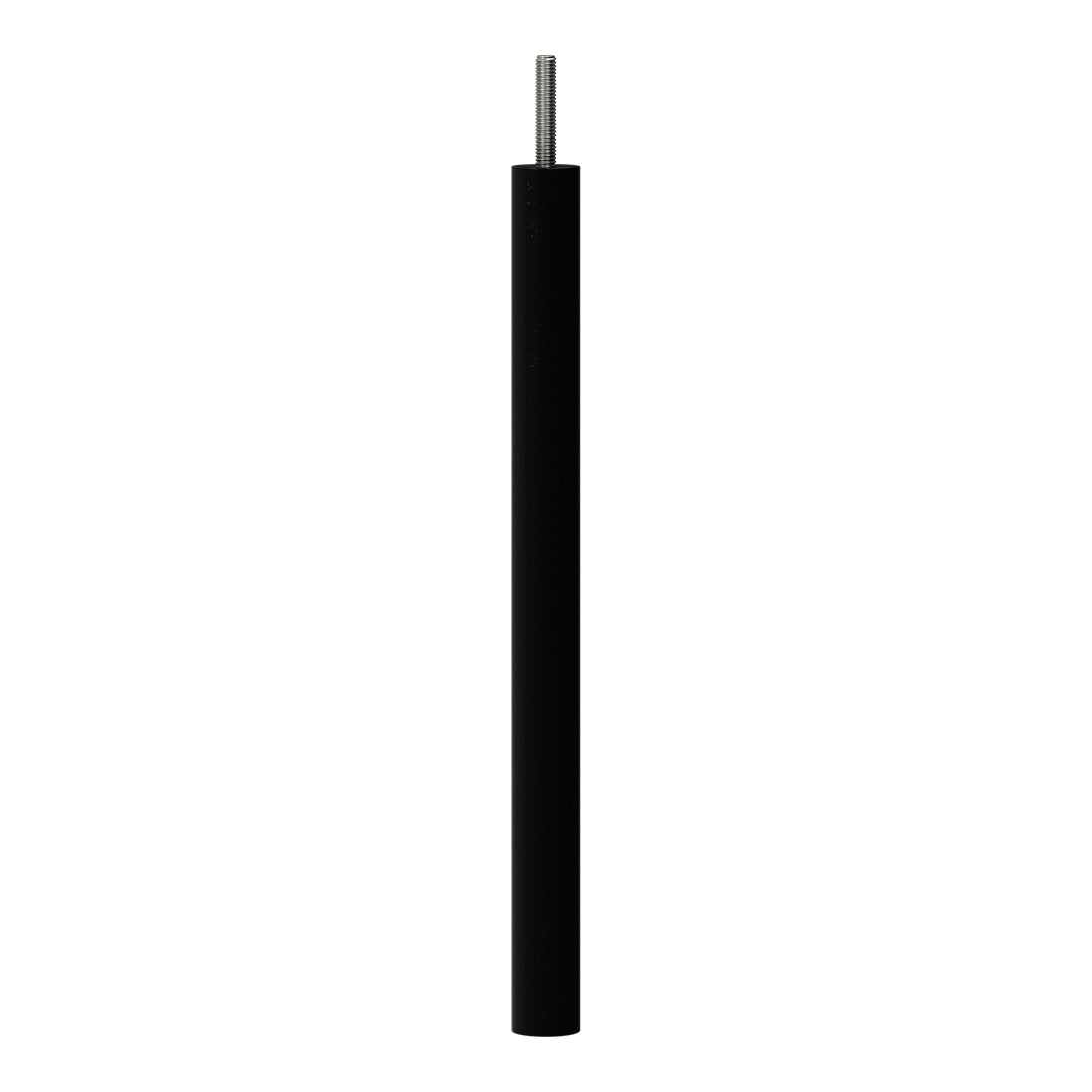 Black cylindrical pole with a sleek metal top, featuring a smooth, solid finish and no visible patterns.