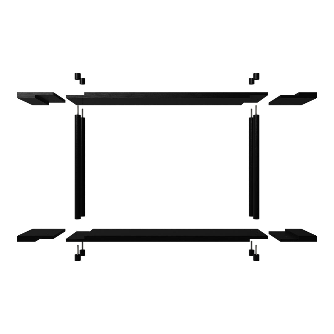 Black rectangular shelving unit with sleek, minimalist design and no visible patterns.