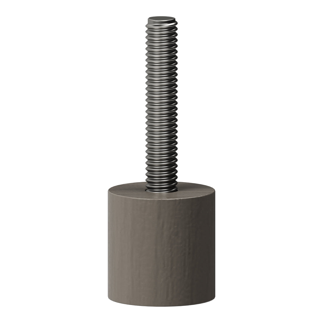 Gray cylindrical base with a threaded metal top, showcasing a sleek, modern design.