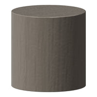 Round, textured stool in a muted gray color with a smooth top surface, perfect for modern decor.