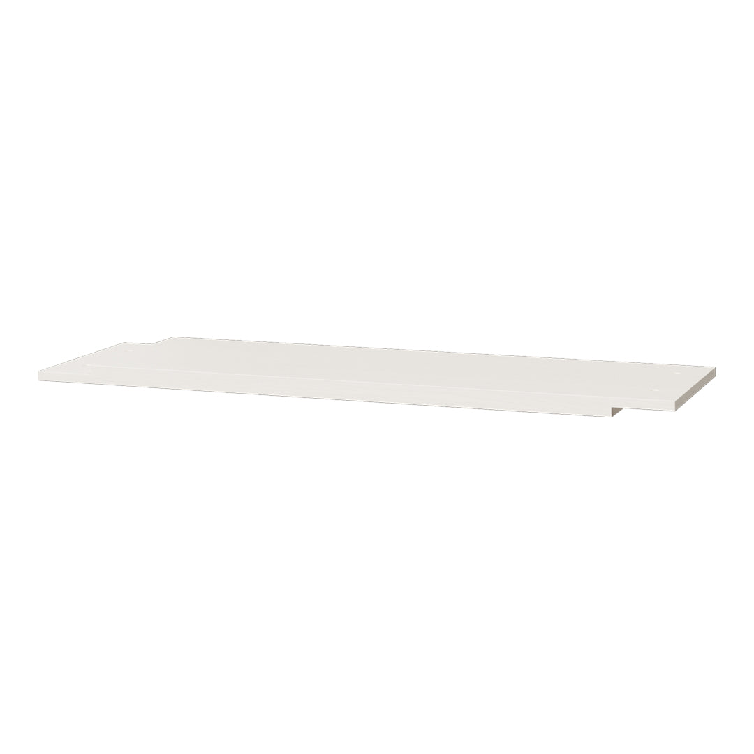 White wooden shelf with a smooth, flat surface and sleek design. Ideal for minimalistic decor.