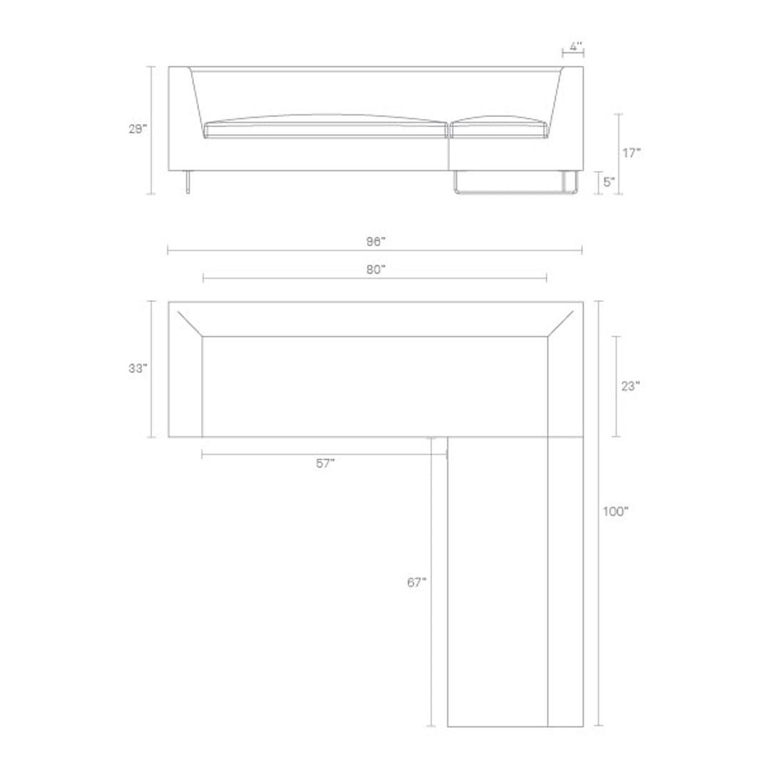 L-shaped sectional sofa design featuring sleek lines and minimalist aesthetic, depicted in a monochrome color palette.