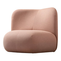 Soft pink accent chair with a smooth, contemporary design and minimal stitching for a modern aesthetic.
