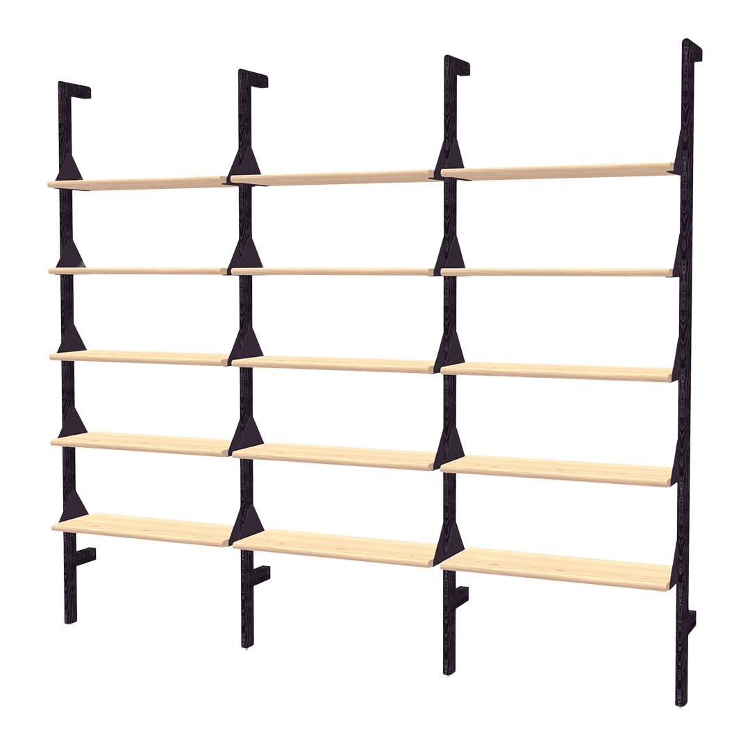 Modern black and natural wood wall shelf with sleek design and minimalist lines. Perfect for stylish home decor.