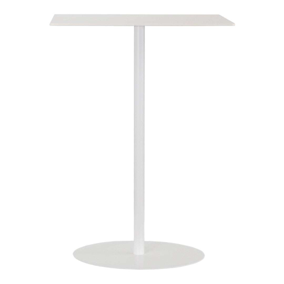 White bar table with a sleek, minimalist design and smooth surface. Perfect for modern decor.
